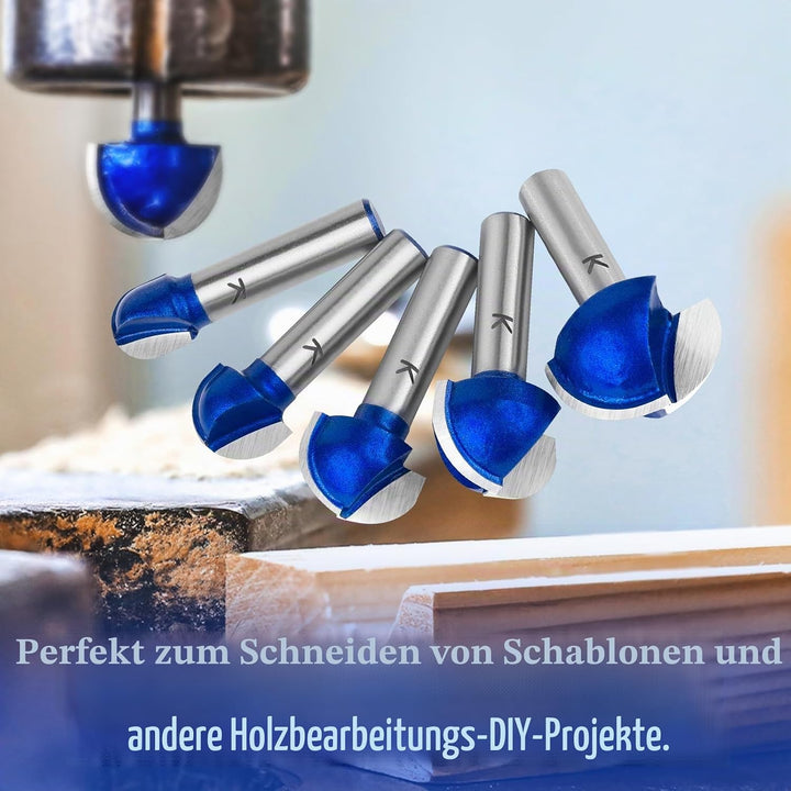 5 Stück 8mm Schaft Hartmetall Oberfräser Hohlkehlfräser, 12mm/16mm/19mm/22mm/25.4mm Rund Nase Cove C