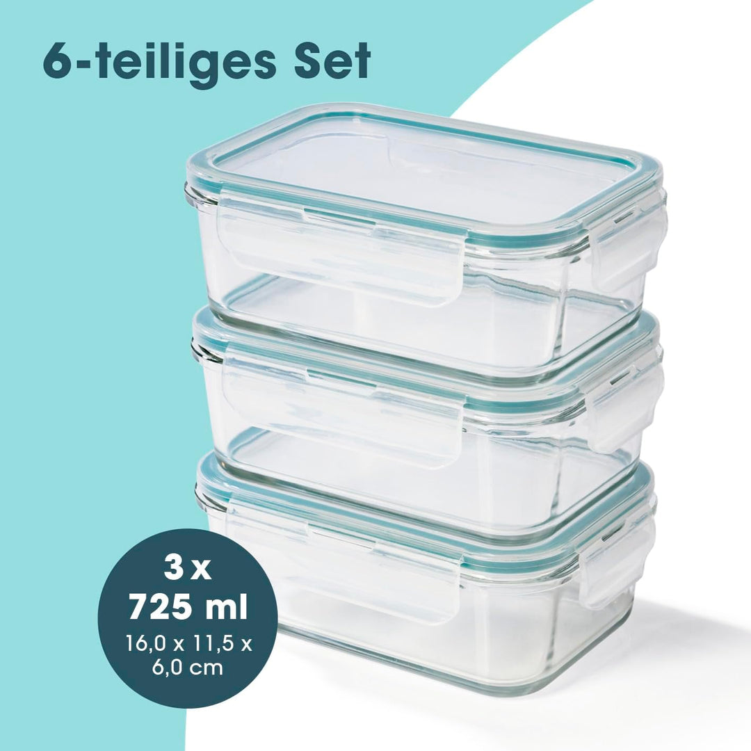 GOURMETmaxx Glas-Frischhaltedosen Klick-It 3 Dosen 725ml | Als Brotdose oder für Meal Prep | Spülmas