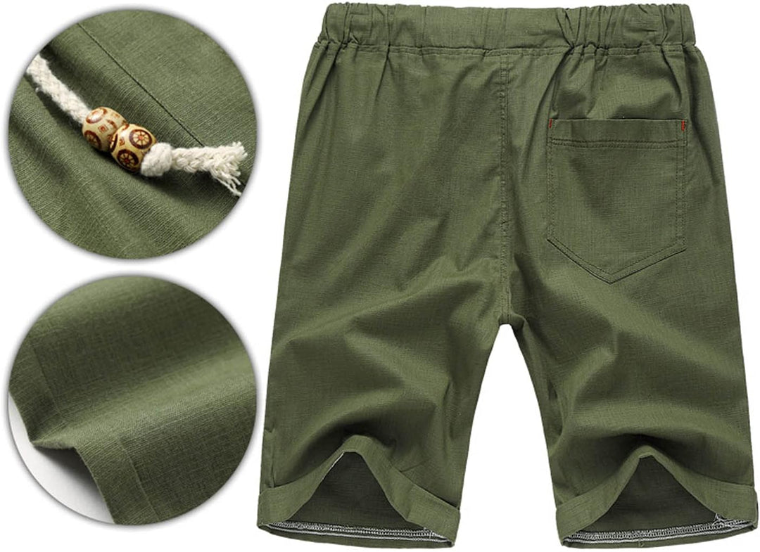 JustSun Kurze Hosen Herren Leinen Shorts Leicht Atmungsaktiv mit Tunnelzug S Grün, S Grün