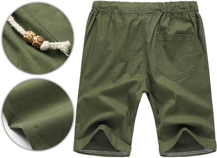 JustSun Kurze Hosen Herren Leinen Shorts Leicht Atmungsaktiv mit Tunnelzug S Grün, S Grün