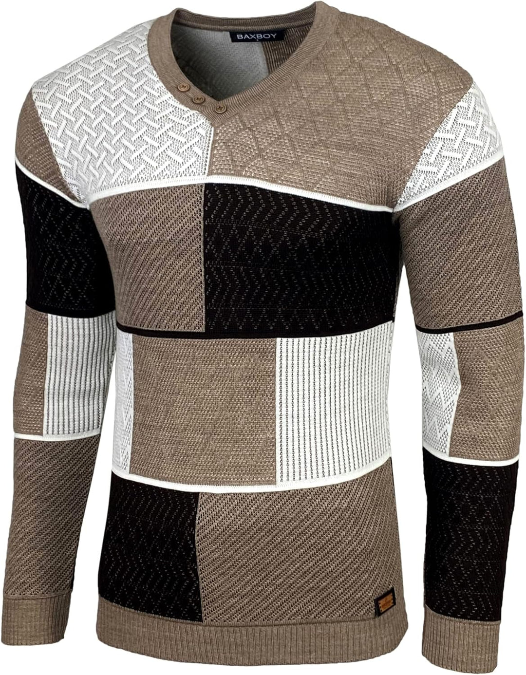 Baxboy Herren Pullover Slim Fit V-Neck Strick-Pullover Rundkragen Moderner Männer schwarzer Pulli Lo