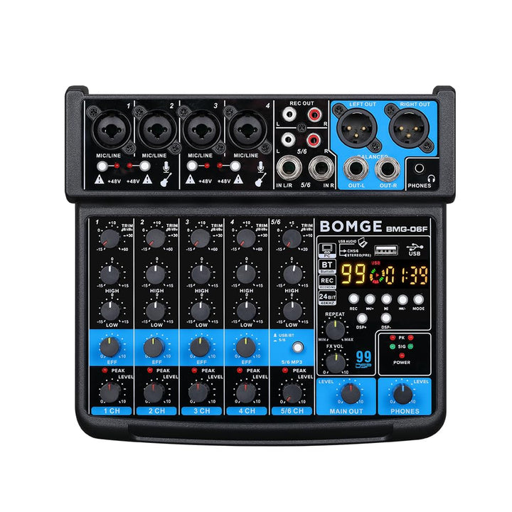 BOMGE 6-Kanal-Mini-DJ-Audio-Sound-Mixer-Konsole mit USB-Schnittstelle, Bluetooth, Stereo-Aufnahme, 4