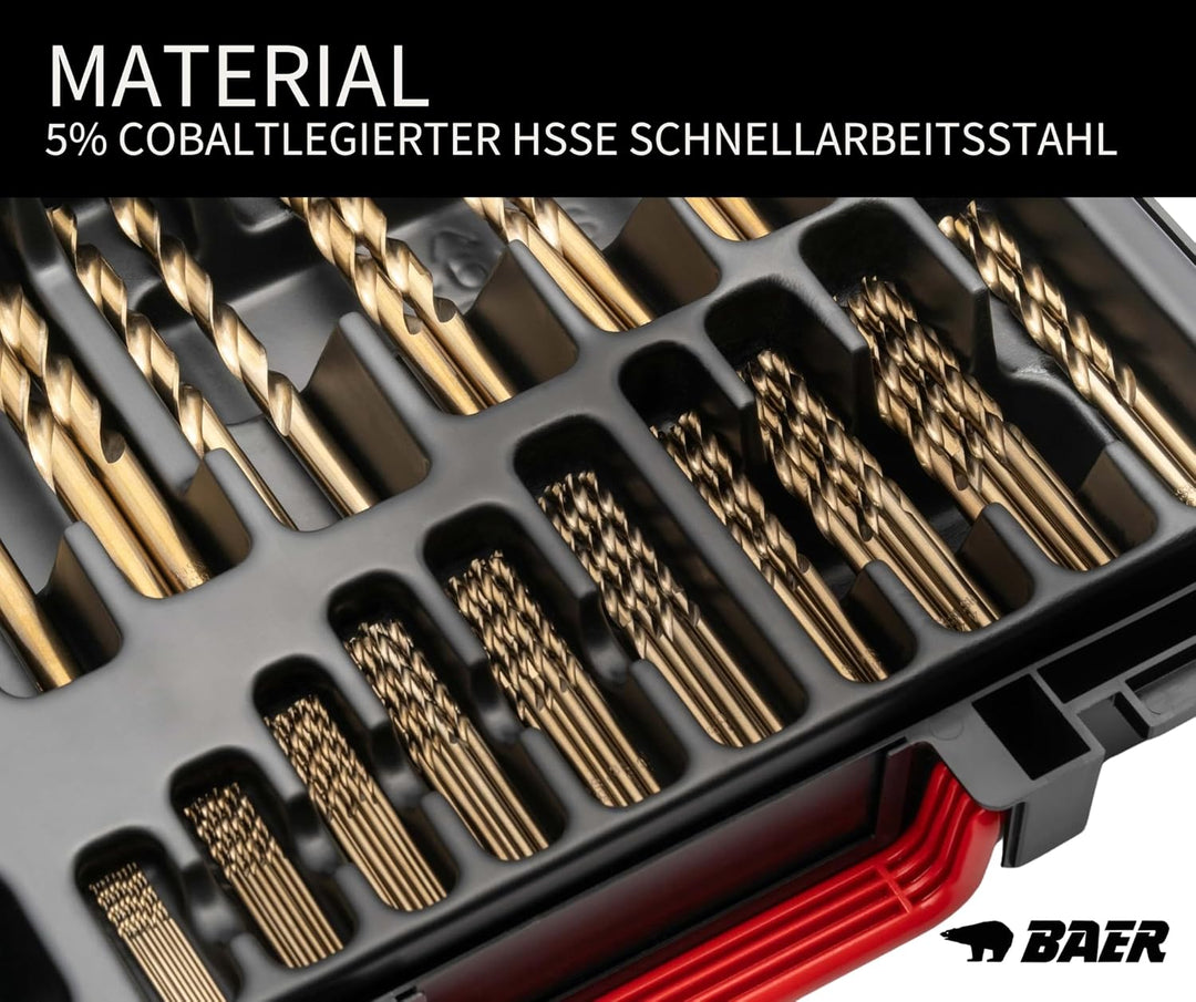 BaerCoil BAER HSSE Spiralbohrer Set - Magazin (87-teilig - 0,5mm steigend) 1-10 mm - Spiralbohrerset