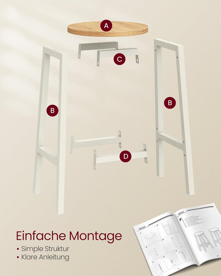 VASAGLE Barhocker, 4er Set, Barstühle, Küchenstühle mit Metallgestell, einfache Montage, mit Fussstü