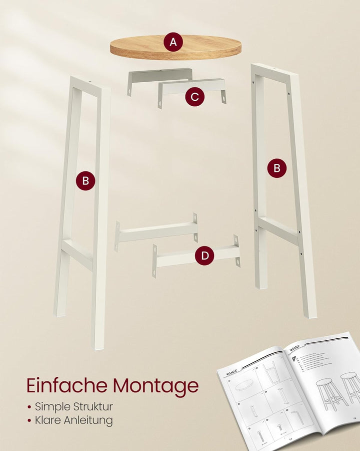VASAGLE Barhocker, 2er Set, Barstühle, Küchenstühle mit Metallgestell, einfache Montage, mit Fussstü