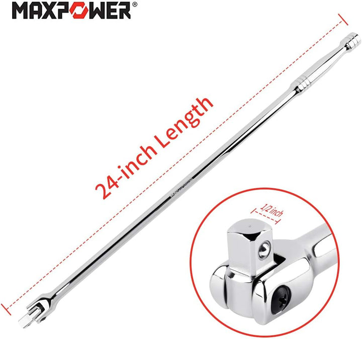 MAXPOWER 600mm/24 Breaker Bar Gelenkgriff Drehgriff mit 1/2" Antriebskopf,Schiebegriff mit Gelenk, E