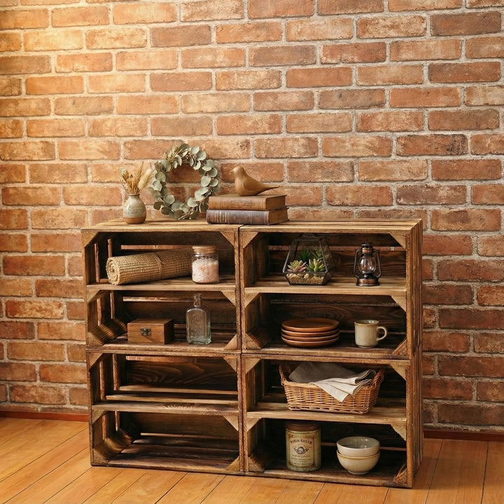 Teramico Vintage Holzkisten 40 x 30 x 25cm geflammt | Weinkisten &amp; Obstkisten | Set-Angebote (6er Se