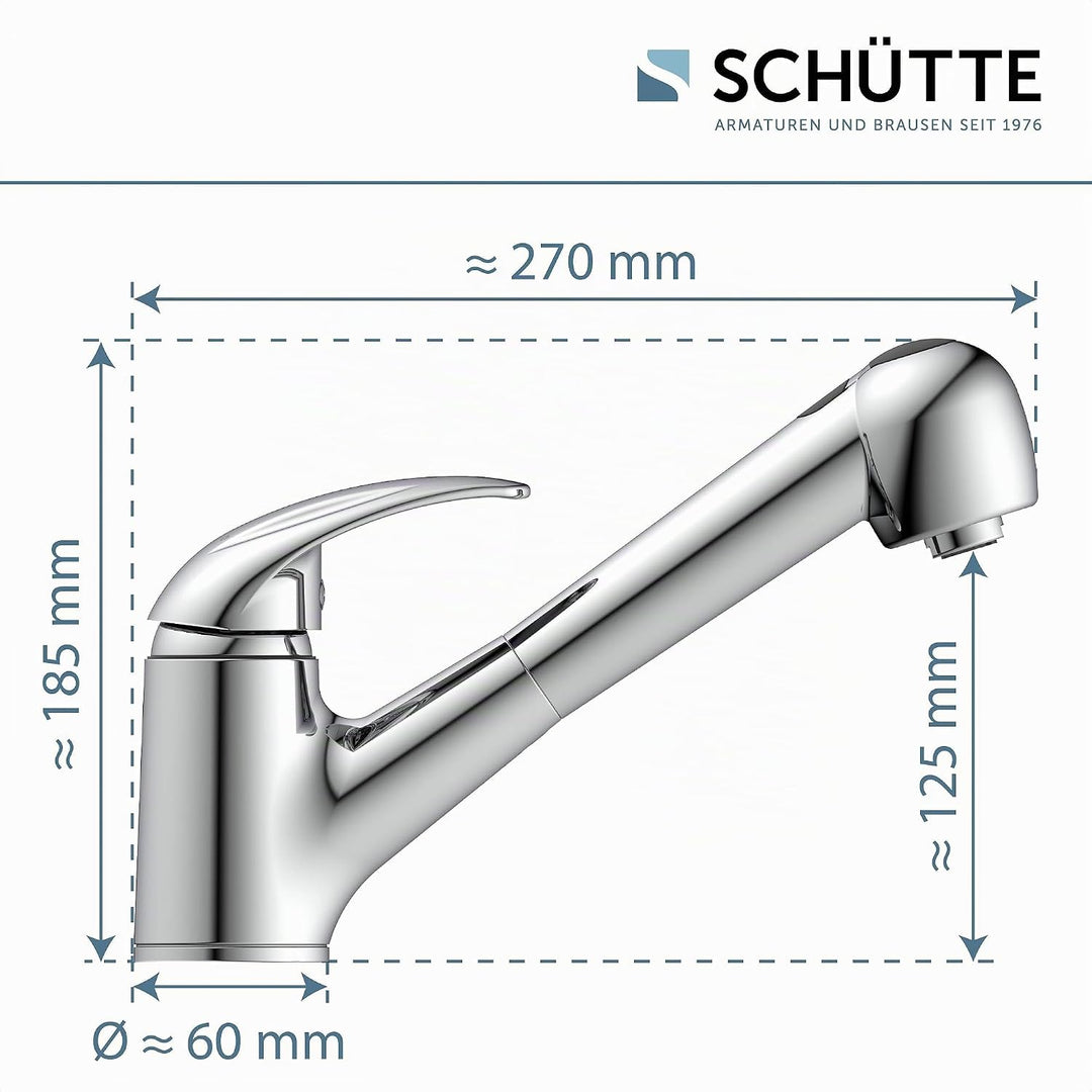 SCHÜTTE 33379 ABERDEEN Niederdruck-Küchenarmatur mit ausziehbarer Geschirrbrause, Wasserhahn für die