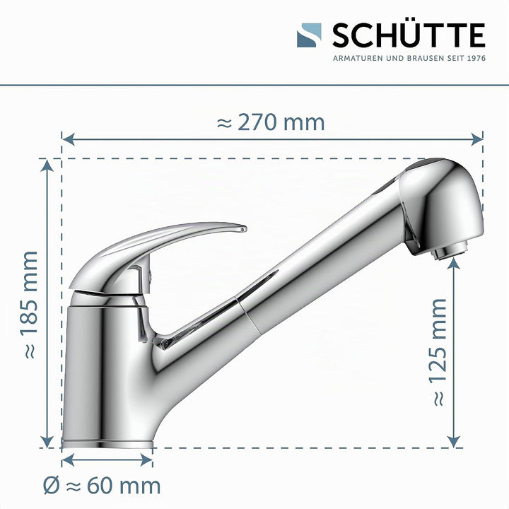 SCHÜTTE 33379 ABERDEEN Niederdruck-Küchenarmatur mit ausziehbarer Geschirrbrause, Wasserhahn für die