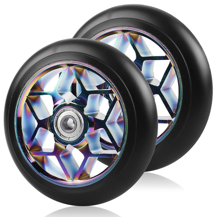 2 Stück Stunt Scooter Rollen 110 mm, Bunt Scooter Ersatzräder, 88A Rollerräder für Stunt mit ABEC-9