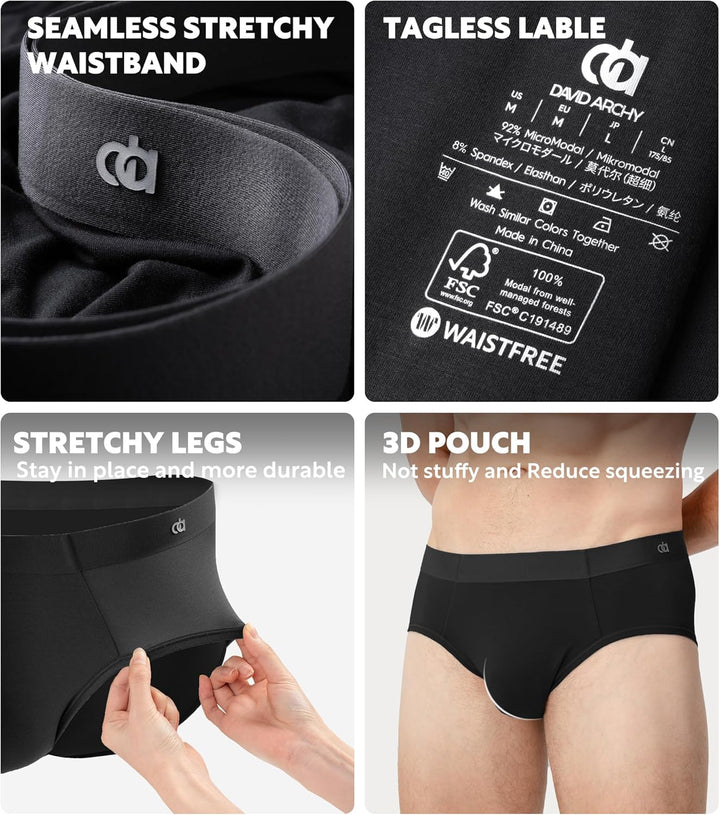 DAVID ARCHY Herren Slips Mehrpack Unterwäsche 4-Wege-Stretch Unterhosen Slip Ultraweich Atmungsaktiv