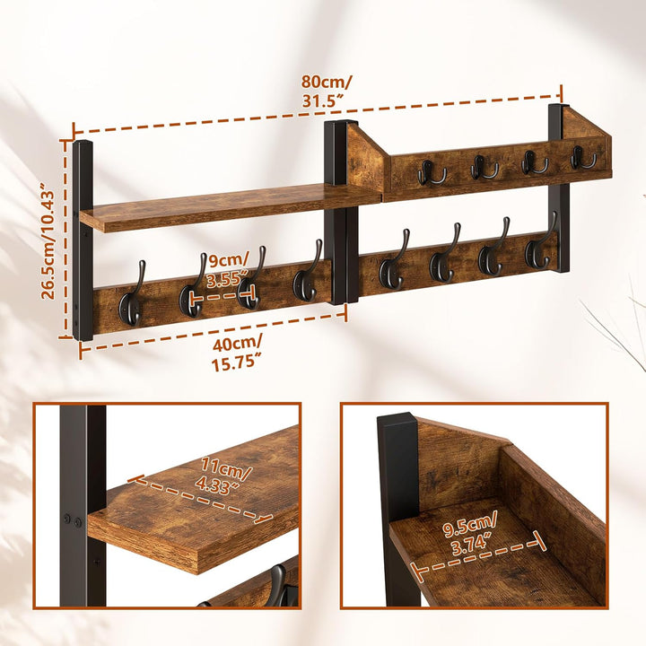 YMYNY 4-in-1 Wandgarderobe mit Ablage, Garderobenleiste Schlüsselbrett Holz, Gaderobe Wand für Flur,
