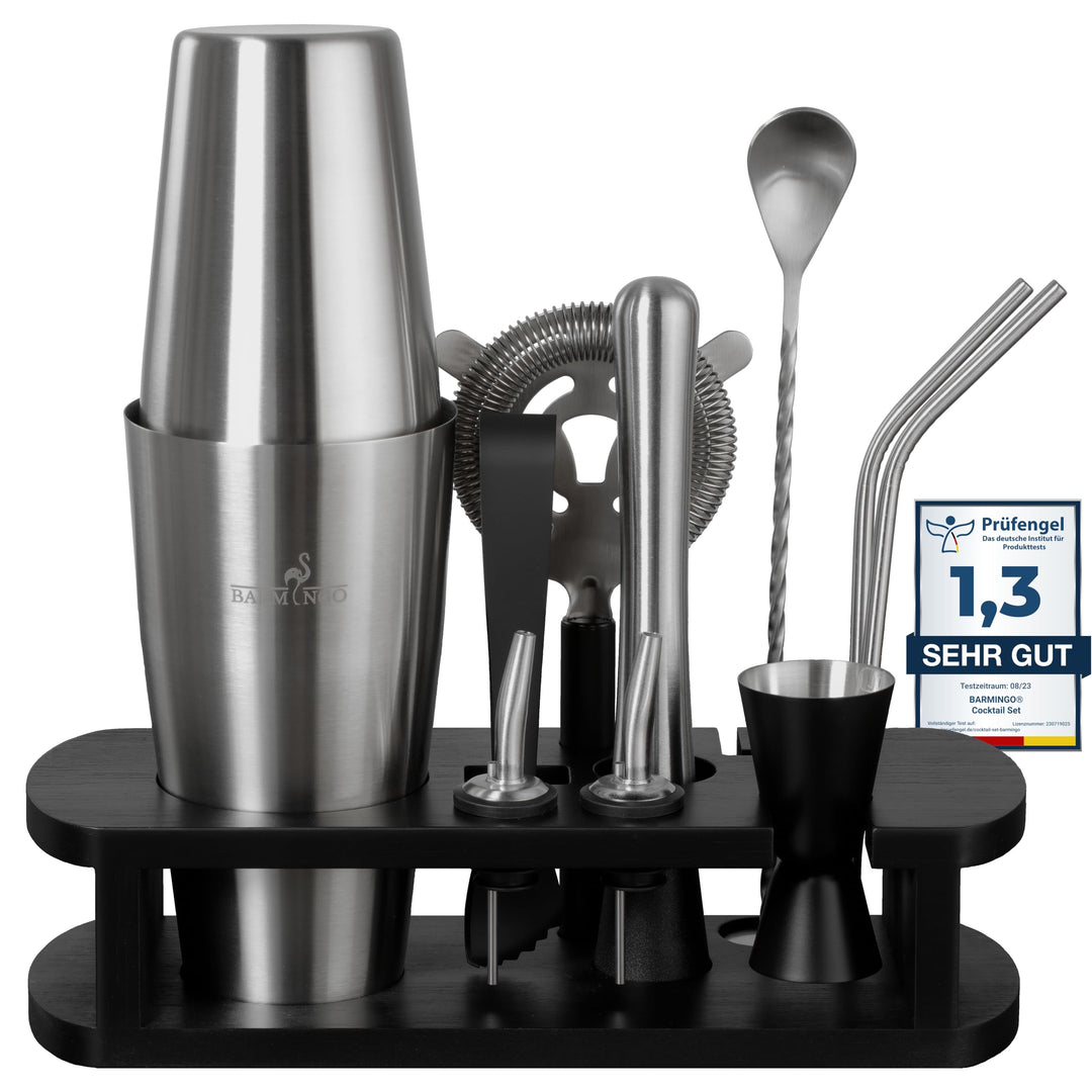 Edelstahl Cocktail Set 11tlg – 825ml Boston Cocktail Shaker Set mit Ständer und Bar Zubehör, Cocktai