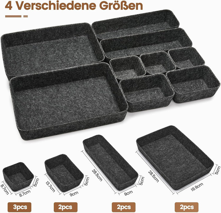 Eurhomewit 9 Stück Schubladen Organizer Filz, Schubladeneinsatz Büro Schubladen Ordnungssystem, Schm