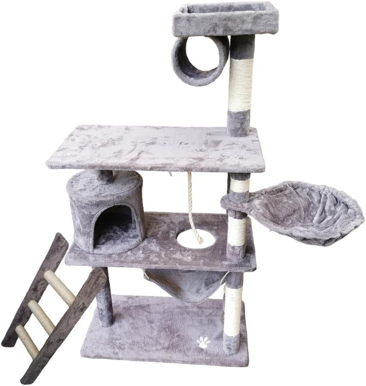 Sisal Kratzbaum für Katzen, 75 x 40 x 141 cm, grau, mit Höhle und Liegemulde
