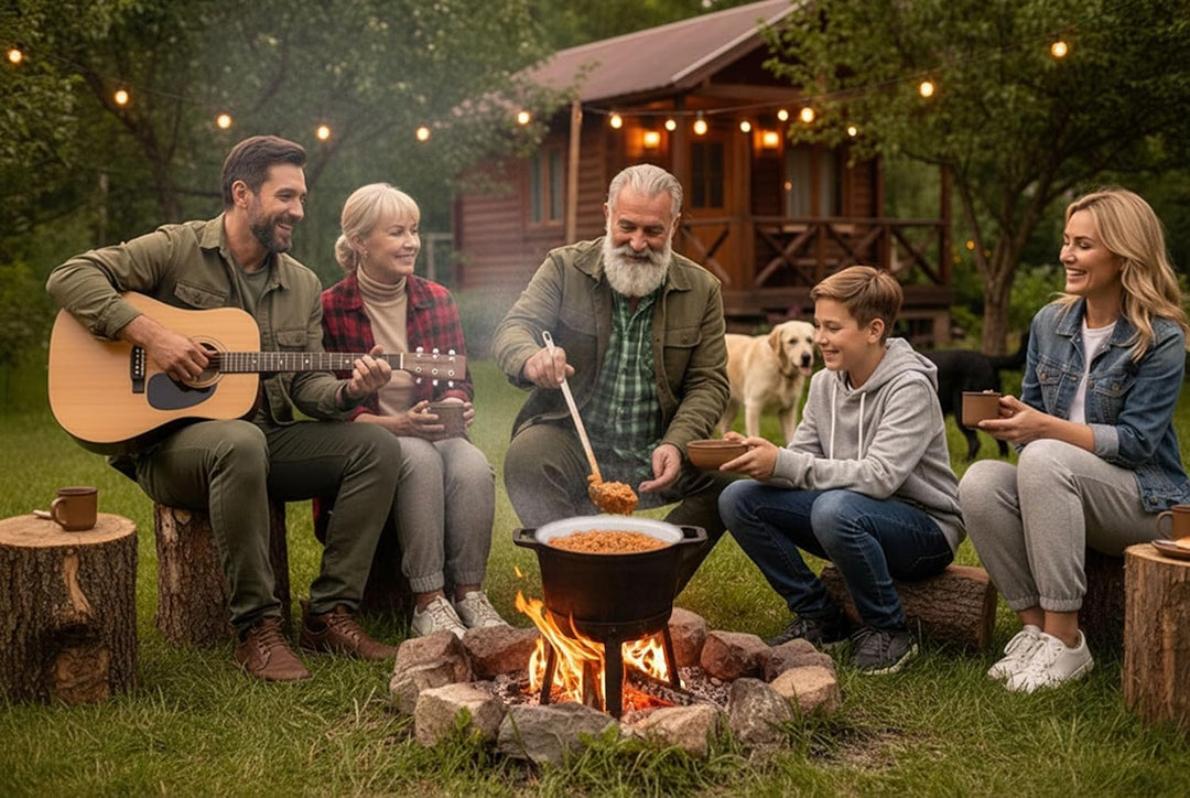 Berdsen Gusseisen Topf 8 L Dutch Oven - Emailierter Feuertopf für Lagerfeuer und Grill - 2-in-1 Deck
