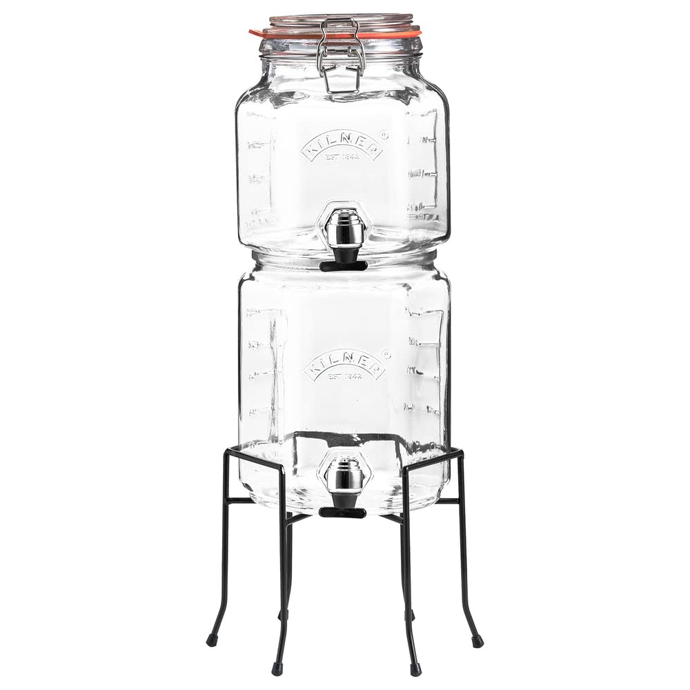 Kilner 25.004 Stapelbarer Getränkespender mit Ständer, 5,2 Liter, Glas, Masse: 22,7 x 19,6 x 40 cm,