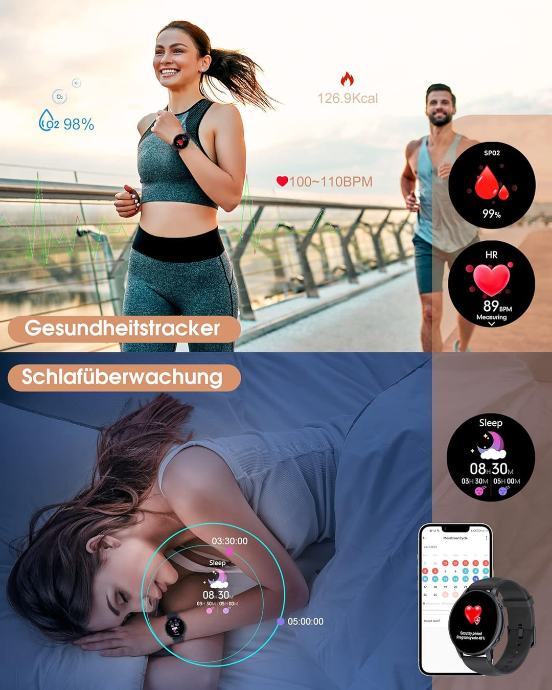 TUYOMA Smartwatch Herren, 1,3 Zoll Touchscreen Smart Watch Damen, IP68 Wasserdicht Smartwatches Schr