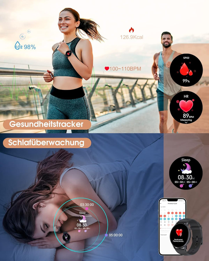 TUYOMA Smartwatch Herren, 1,3 Zoll Touchscreen Smart Watch Damen, IP68 Wasserdicht Smartwatches Schr