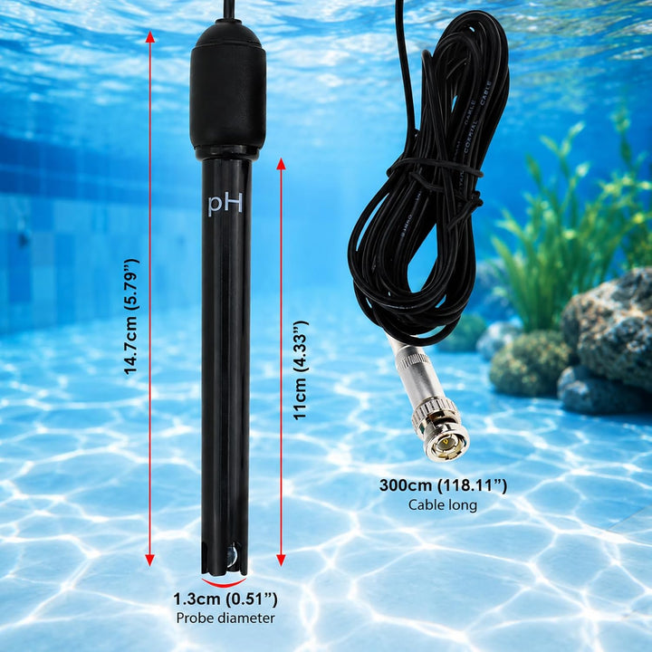 Lange Karosserie pH Elektrode mit BNC Steckdose Sonde 300cm Kabel 0-14pH für pH Meter, pH Regler pH
