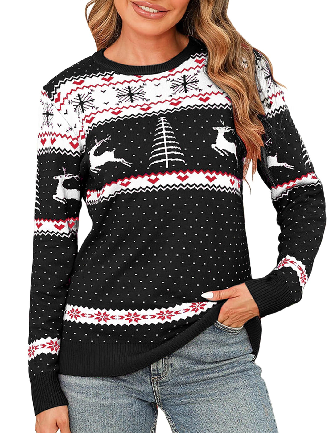 Totatuit Weihnachtspullover Damen Hässliche Christmas Sweater Feinstrick Strickpullover Xmas Sweater