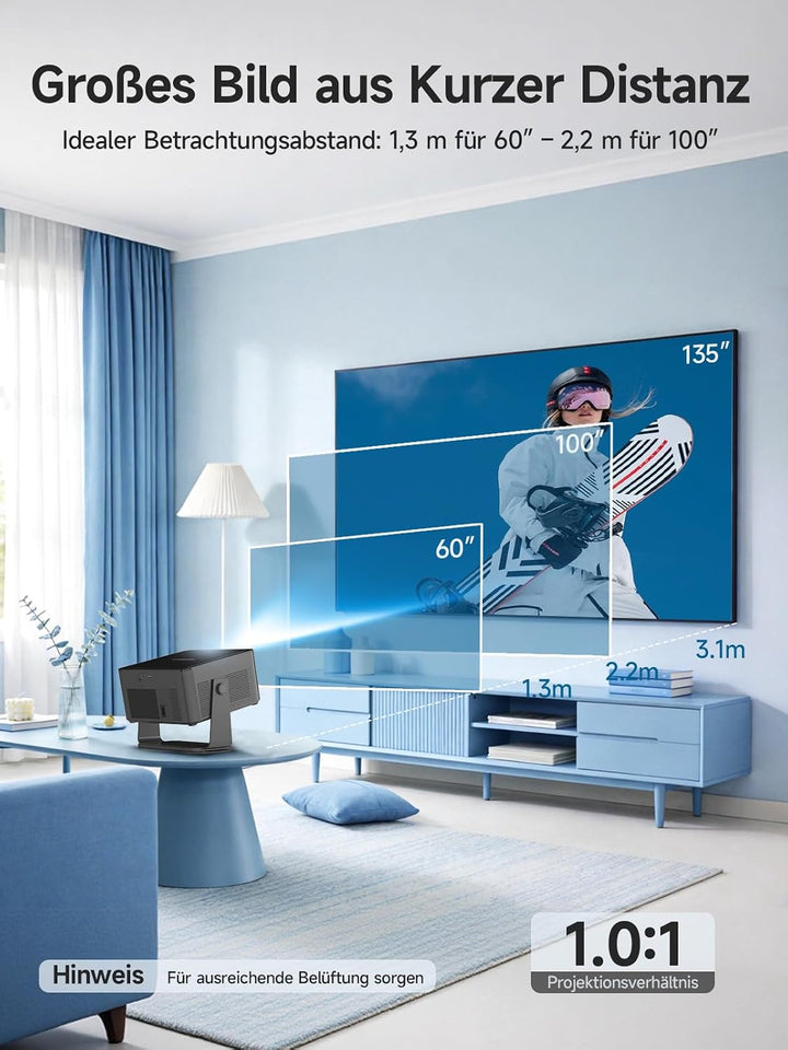 【Android 14 &amp; 800 ANSI】 Smart Beamer 4K Unterstützt 1080P Native Projektor Schwarz, Schwarz