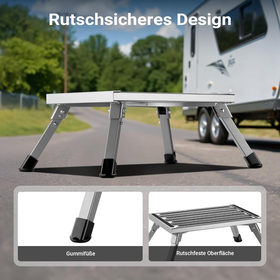Wiltec Tritthocker klappbar Trittleiter mit 1 Stufe aus Aluminium Camping Klapptritt bis 220 kg mit