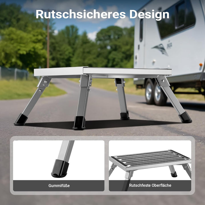 Wiltec Tritthocker klappbar Trittleiter mit 1 Stufe aus Aluminium Camping Klapptritt bis 220 kg mit