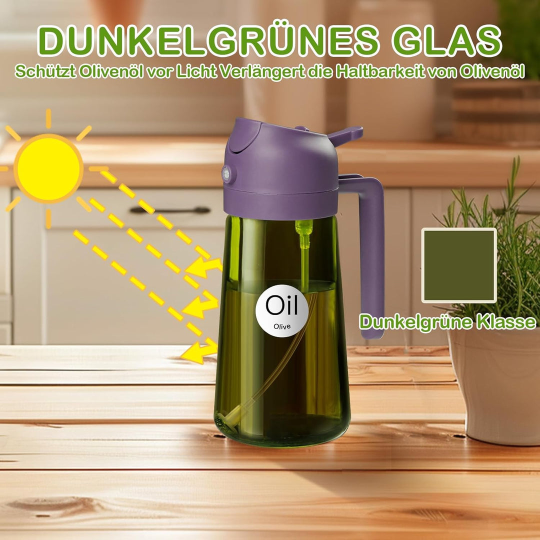 YARRAMATE 2 Stück 470ml Ölsprüher zum Kochen, 2-in-1 UV Schutz ölzerstäuber für die Küche, hochwerti