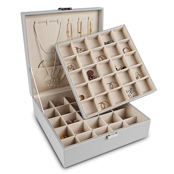 Frebeauty Ohrring-Organizer, klassische Schmuckschatulle, 50 Fächer, doppellagig, Schmuck-Aufbewahru