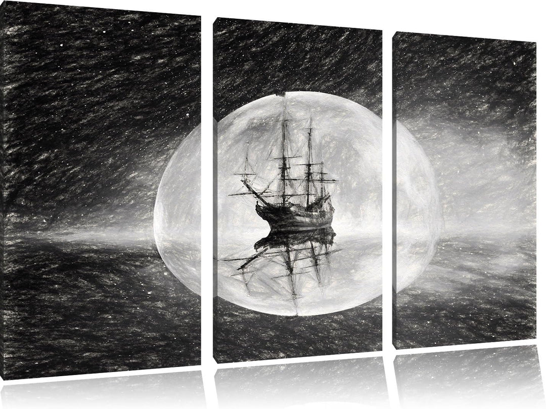 Pixxprint Geisterschiff im Weltall Kunst / 3-Teilig/Gesamtmass 120cm Leinwandbild bespannt auf Holzr