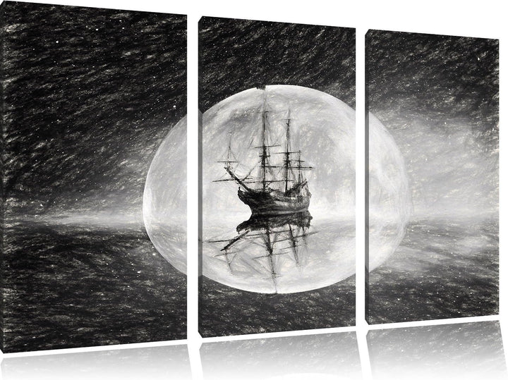 Pixxprint Geisterschiff im Weltall Kunst / 3-Teilig/Gesamtmass 120cm Leinwandbild bespannt auf Holzr
