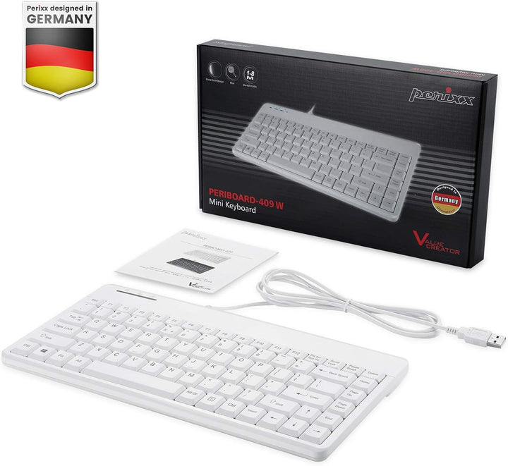 Perixx PERIBOARD-409WU US, Wired USB Mini Keyboard - White - US English… USB Typ-A Weiss, USB Typ-A