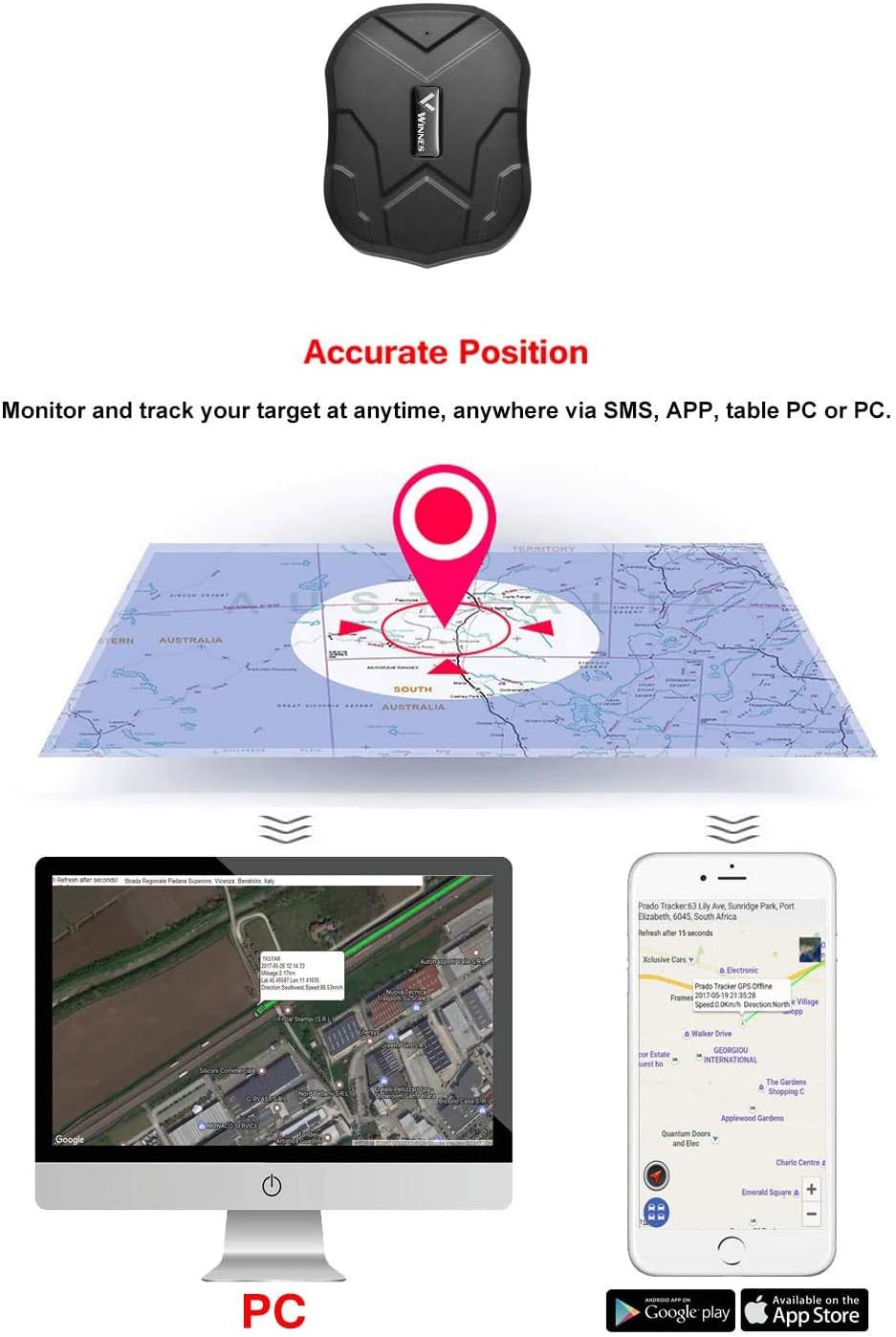 GPS Tracker Magnetische Wasserdicht Echtzeit-Tracking GPS Ortungsgerät, 3 Monate Standby SMS, APP, W
