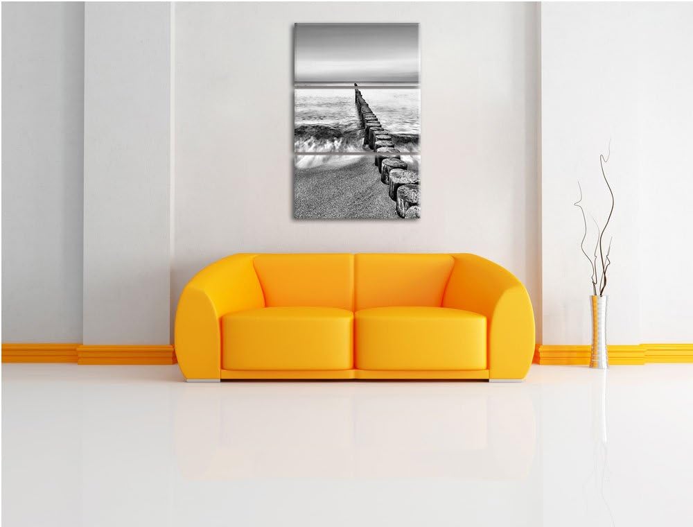 Pixxprint Wellenbrecher im Meer als Leinwandbild/Grösse: 3 Teilig (120x80) cm/Wandbild/Kunstdruck/fe