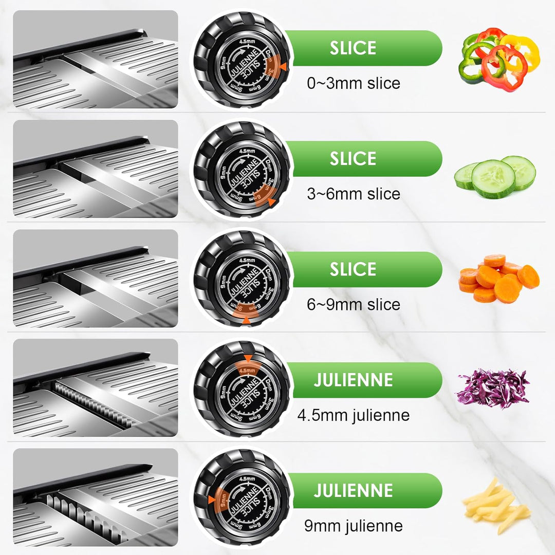Masthome 5-in-1 Gemüsehobel Mandoline, Verstellbar Edelstahl Gemüsereibe, Reibe für Gemüse, Multifun