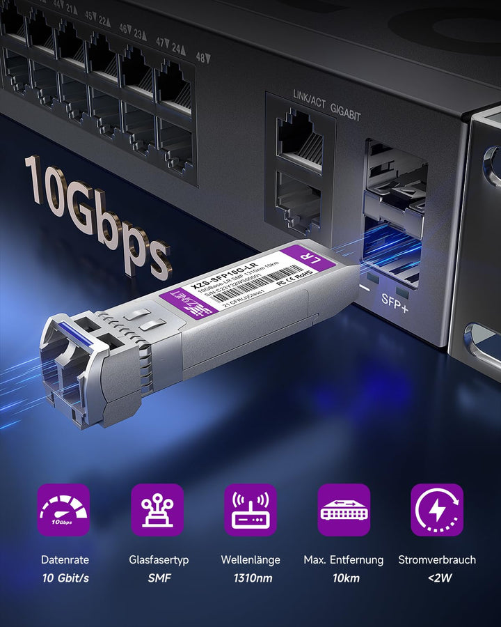 10GBASE-LR SFP+ Transceiver, 10G SFP+ zu LC Singlemode Fiber Modul für Cisco SFP-10G-LR, Ubiquiti Un