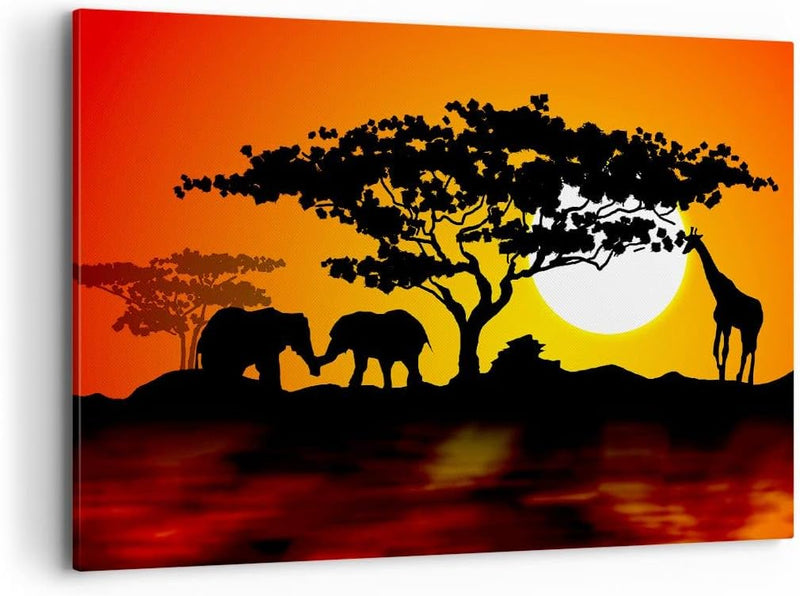 Bilder auf Leinwand 100x70cm Leinwandbild Tiere Safari Savanne Giraffe Gross Wanddeko Bild Schlafzim