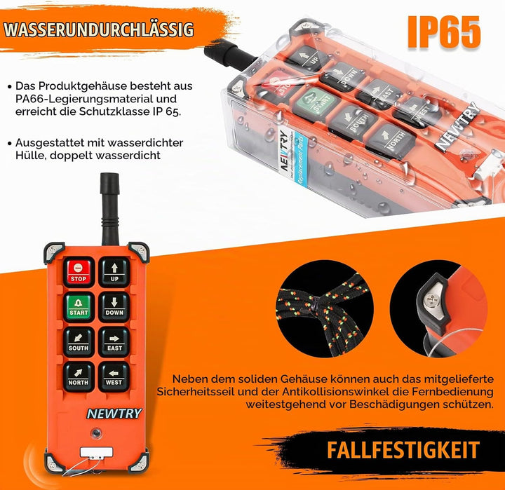 NEWTRY 220V Drahtlose Kran-Fernbedienung Doppelsender für Industrielles Elektrisches Hebezeug, Brück