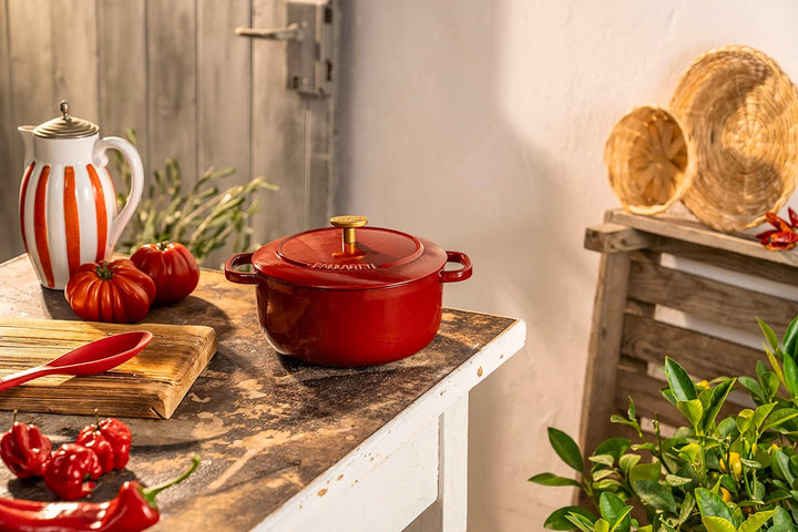 BALLARINI Bellamonte Auflaufform, Bräter, Dutch Oven, Emailliertes Gusseisen, Rund, 24cm, 4,0 L, Rot