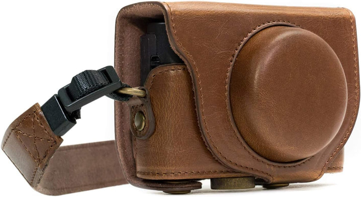 MegaGear Leder Kameratasche für Sony Cyber-shot DSC-WX500 Kompakte Systemkamera Dunkelbraun, Dunkelb