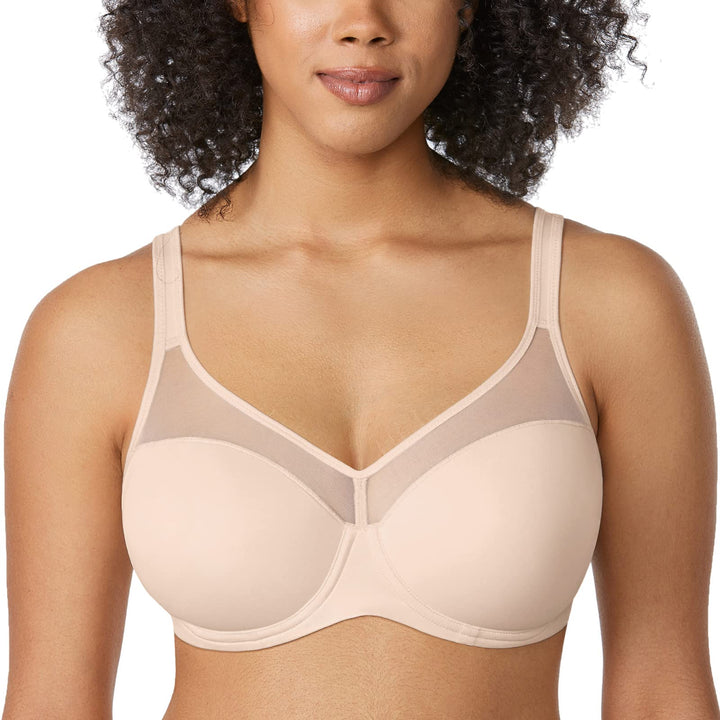 DELIMIRA Damen T Shirt BH mit Bügel Vollschalen Nahtlose BH Grosse Grössen Gepolstert 75C Beige, 75C