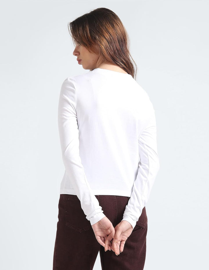 Calvin Klein Damen Langarm T-Shirts XS Weiss (Bright White), XS Weiß (Bright White)