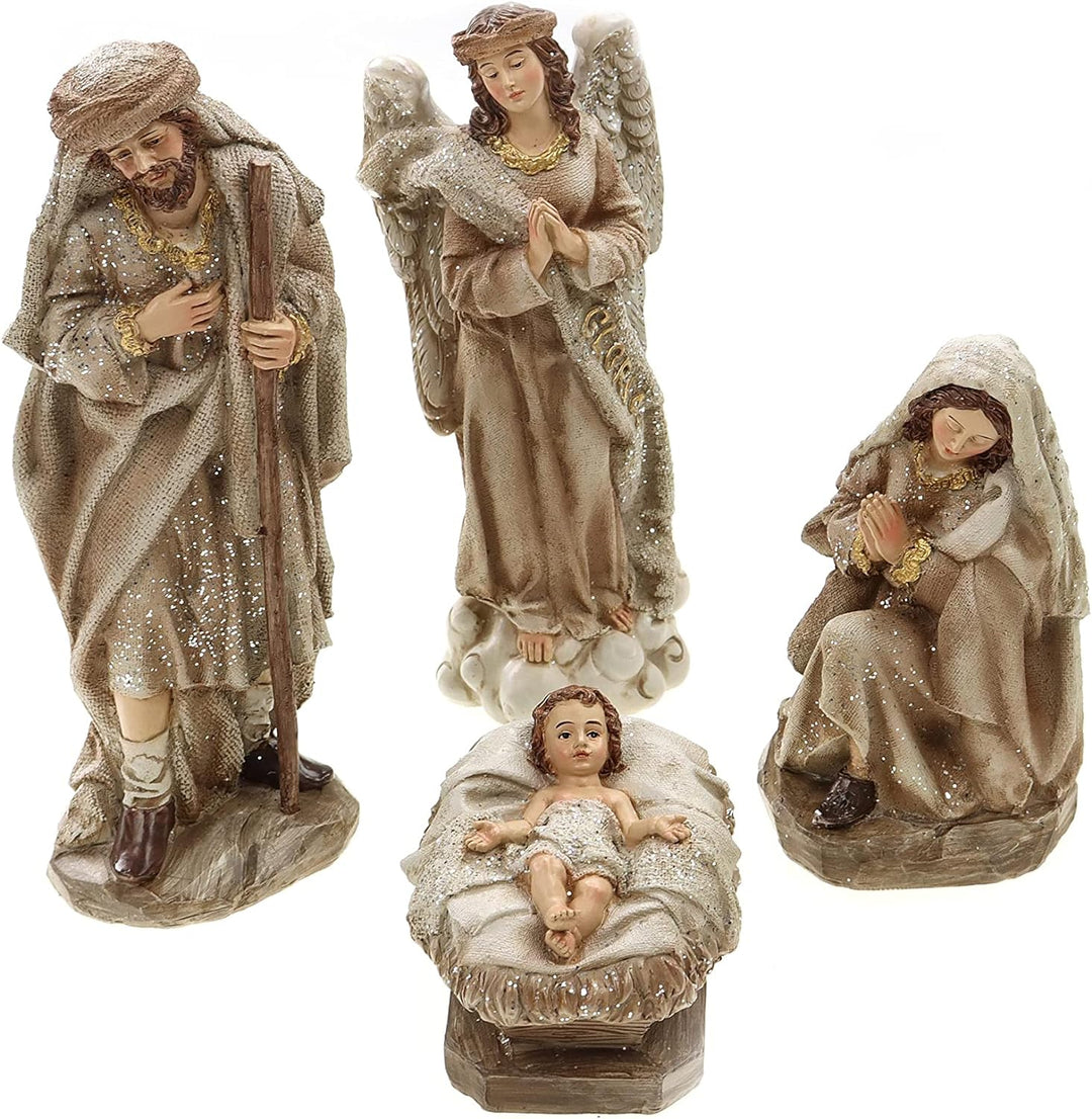 ELLUG Krippenfiguren Set 11teilig mit Glitzer in Beige Braun aus Polyresin, H.: ca. 20cm Weihnachtsk