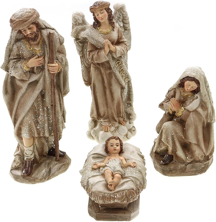 ELLUG Krippenfiguren Set 11teilig mit Glitzer in Beige Braun aus Polyresin, H.: ca. 20cm Weihnachtsk