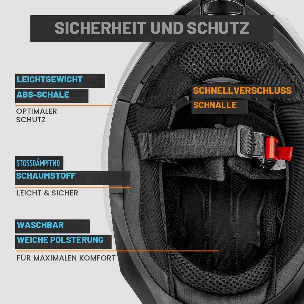 Westt Klapphelm Flip up Motorradhelm Integralhelm Herren Damen mit verstärktem Kinnschutz Chopper Mo