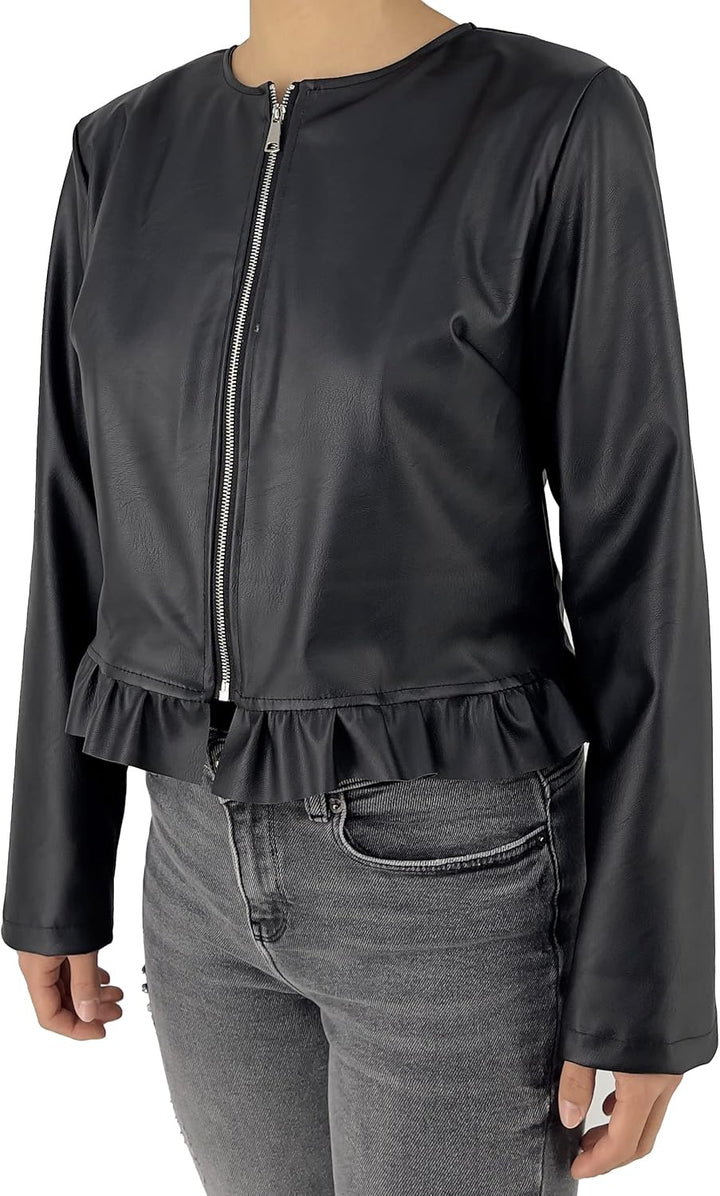 JOPHY & CO. Kurze Damenjacke aus Kunstleder (Artikelnummer: 6716) XS Schwarz, XS Schwarz