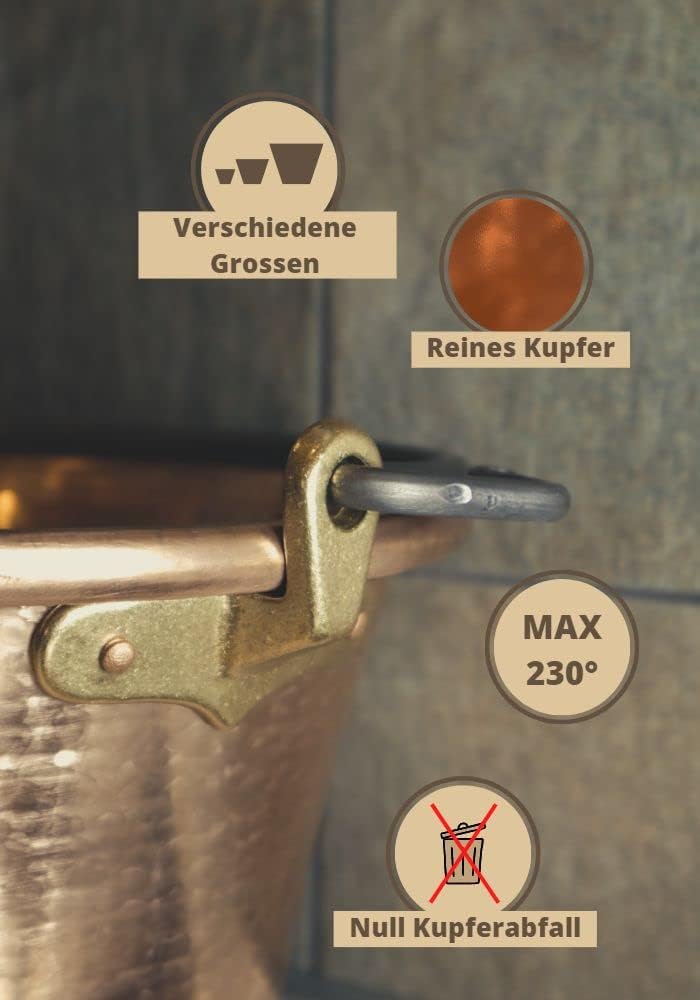 CREARTISTIC 100% Made in Italy – Kupferkessel für Polenta, Marmelade-27cm Durchmesser - Gewölbter Gr