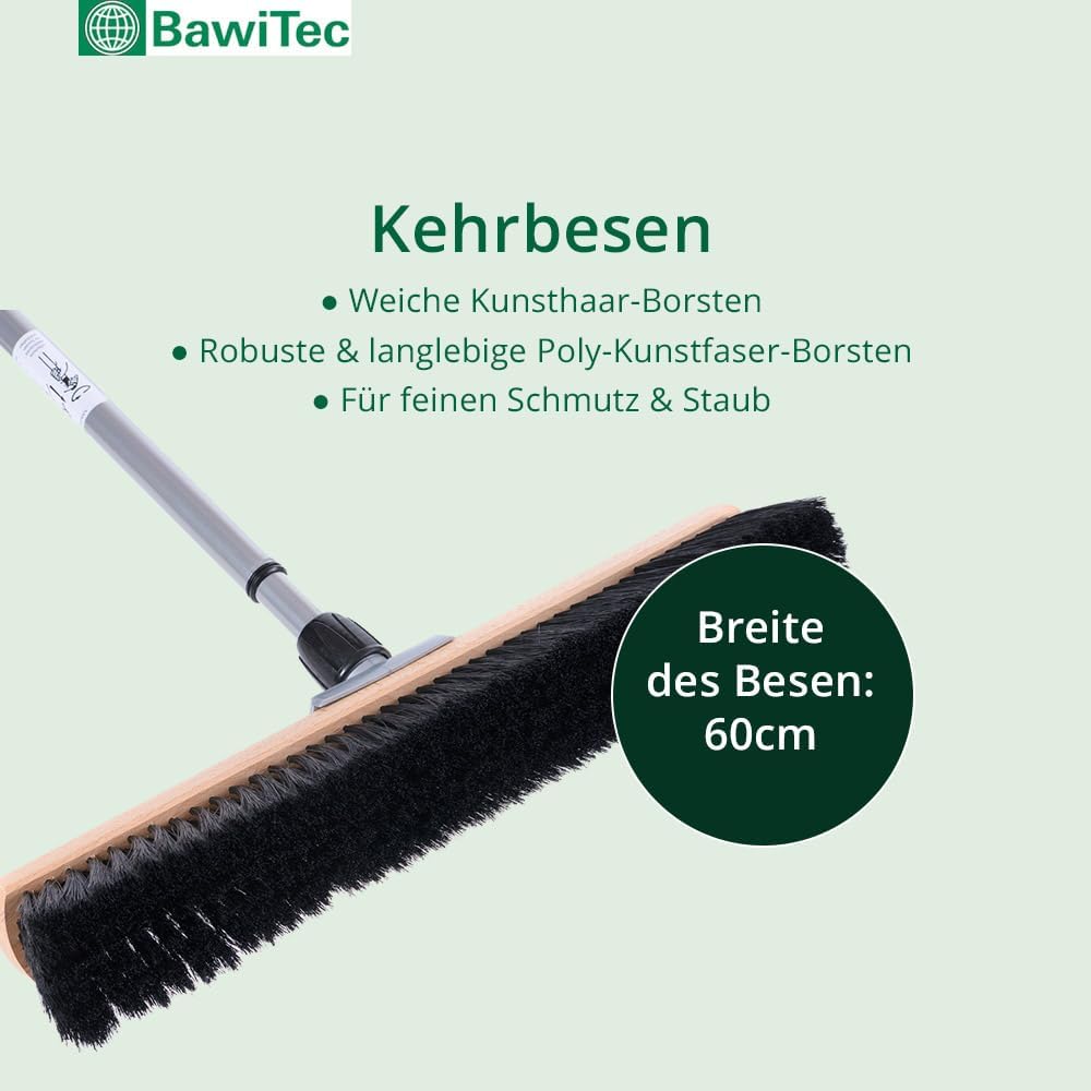 BawiTec Profi Kehrbesen Set Kehrset XL Besen 60cm Saalbesen #0715 inkl. Metall-Teleskopstiel verstel