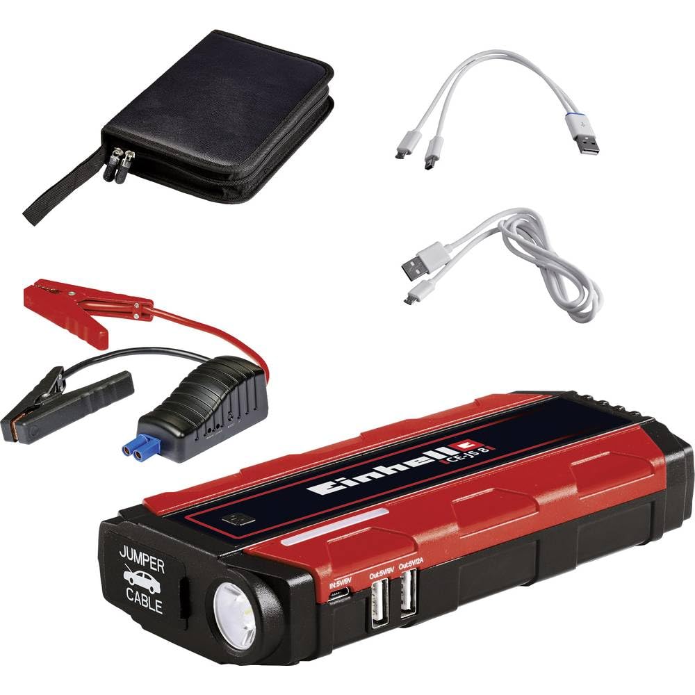 Einhell Jump-Start - Power Bank CE-JS 8/1 (12 V, LiPo-Akku 3x2500 mAh, LED-Ladezustandsanzeige, LED-